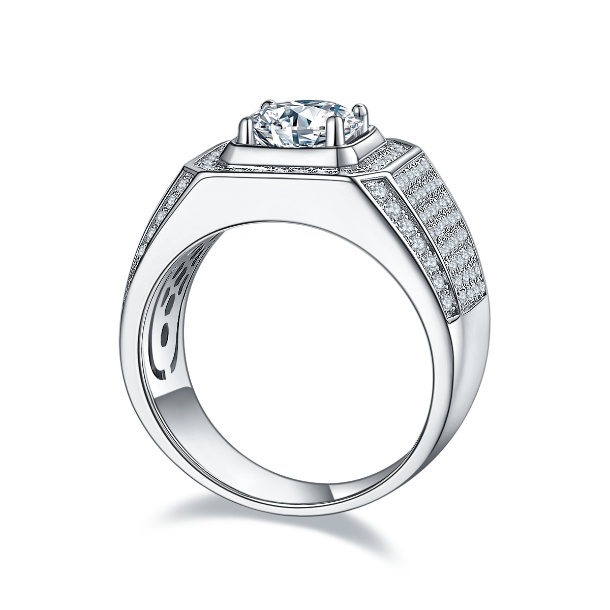 Dai Jun S925 Silver Plated Platinum Moissanite Diamond Men's Ring 2 Carat D-Class